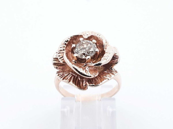 0.48 Ct Diamond & 10k Yellow Gold Rose Ring 5.5 Grams Size 4.5 Fw0925pordu