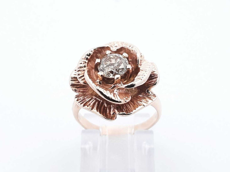0.48 Ct Diamond & 10k Yellow Gold Rose Ring 5.5 Grams Size 4.5 Fw0925pordu