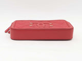 Chanel Cc Filigree Caviar Double Zip Clutch With Chain Red Aa0225rxzsa