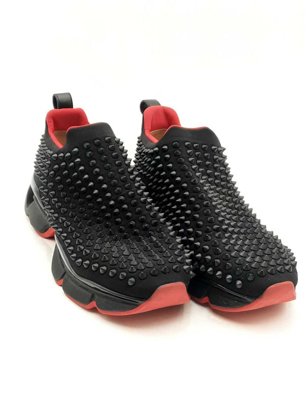 Christian Louboutin Black Neoprene Spike Sock Sneakers Size 39.5 Eb0125lxzsa