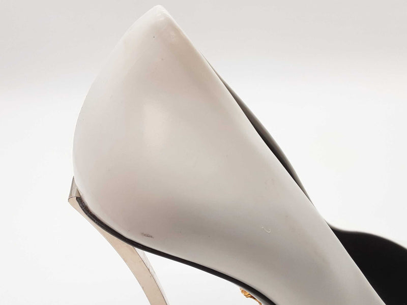 Versace Decollete T.110 Vitello Blanco White Leather Heels Size Eu 40 Do0825cxde