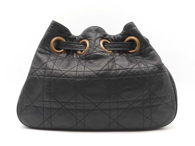 Christian Dior Cannage-quilted Black Leather Drawstring Bucket Bag Fw08ozxdu