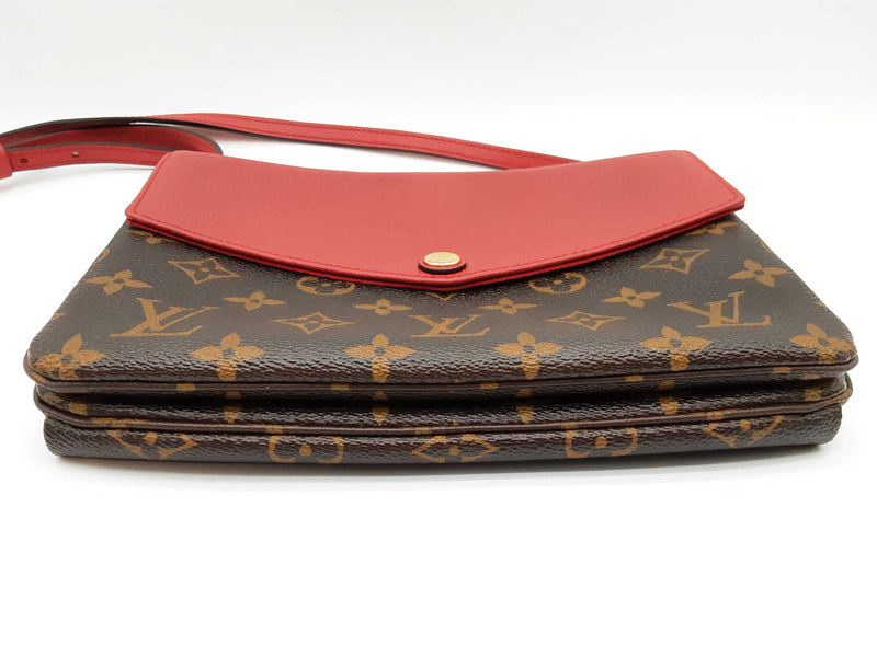 Louis Vuitton Twice Pochette Cherry Red Leather Brown Monogram Crossbody Bag Do0525sxzde