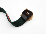 Gucci Web Feline Buckle Green Belt Size 38 Aa0726lzxsa