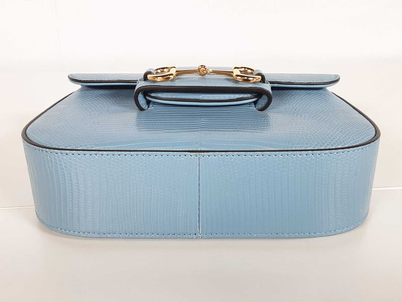 Gucci Light Blue Lizard Effect Leather Horsebit 1955 Mini Bag