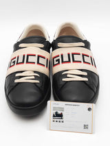 Gucci Ace Logo Strap Black Leather Sneakers Size 7.5 Eb0526crsa