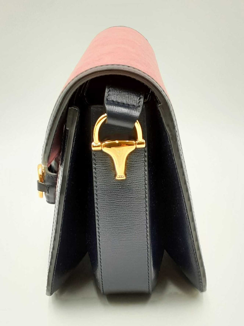 Gucci Horsebit Pink Corduroy & Navy Leather Shoulder Bag Eb1024exzdu