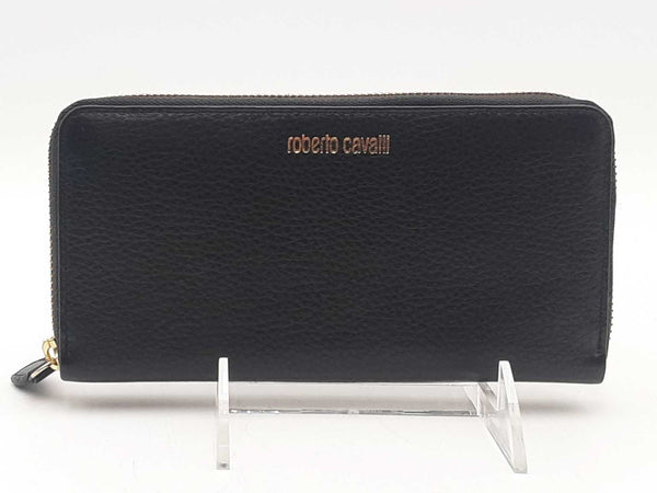Roberto Cavalli Black Leather Zip Wallet Black Wallet