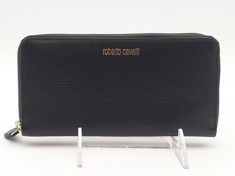 Roberto Cavalli Black Leather Zip Wallet Black Wallet