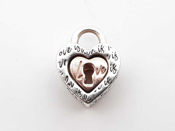 Pandora .925 Silver 4.2g Two Tone Padlock Heart Charm Lh1025lxde