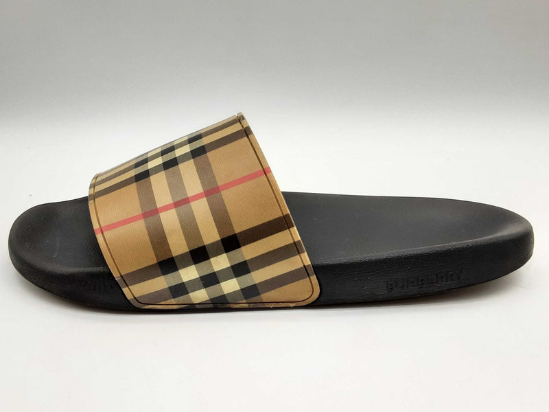 Burberry Furley Tan Check Rubber Slides Size Eu 45 Do1124lxzde