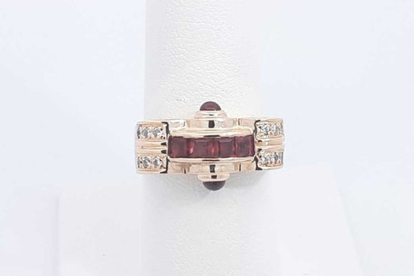 Garnet & Diamond Ring 14k Yellow Gold  6.7 Grams Size 7.5 Aa0425oirsa