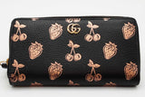 Gucci Black Marmont Metallic Strawberry & Cherry Zip Around Wallet  Eb0325lrxde