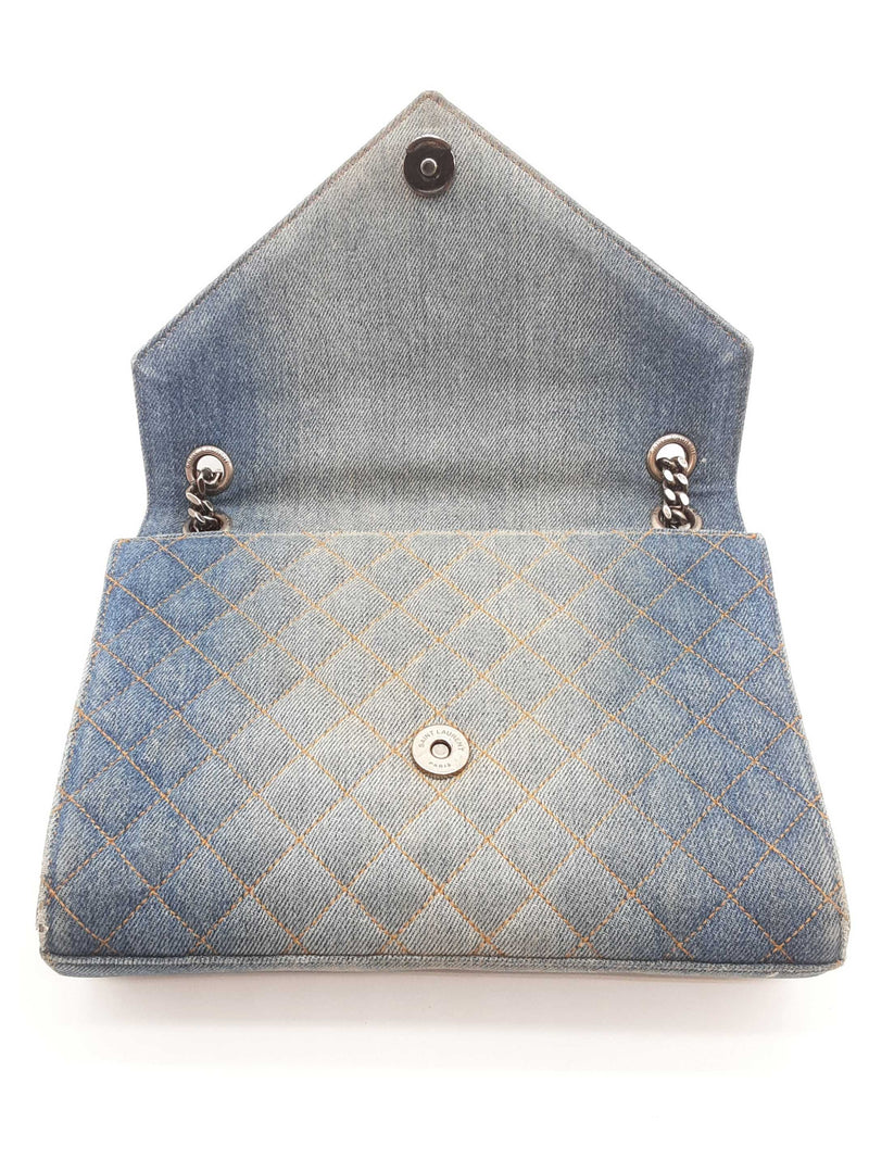 Ysl Saint Laurent Washed Denim Matelasse Chevron College Bag Sd0925ezxde