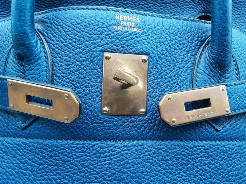 Hermes Birkin 45 Bleu De Prusse Blue Clemence Brass Duffle Bag Do1024rxzxde