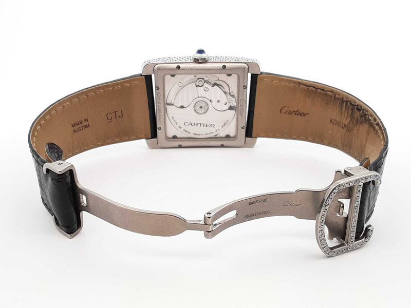 Cartier Tank Mc 2.13 Cttw Aftermarket Diamond & Steel Automatic 34mm Watch Fw1025lozxdu
