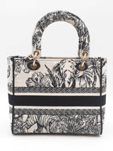 Christian Dior Lady D-lite Black & White Embroidered Top Handle Bag Eb1225lrxzde