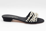 Chanel Pearl Embellished Cc Slide Sandals Size 39.5 Eb1225loxdu