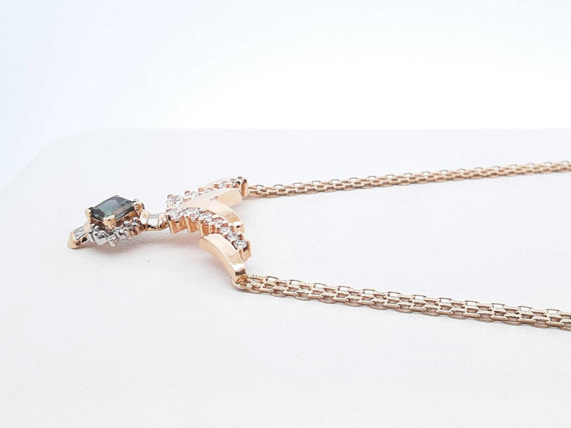 Lab-created Alexandrite, Natural Diamond & 14k Gold Necklace 13.5gs Fw0725rxzdu