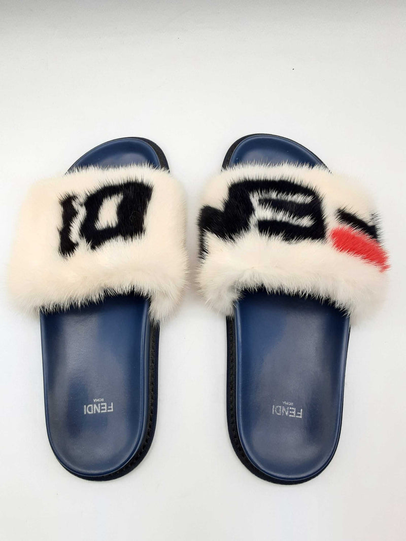 Fendi Logo Minky Blue Rubber Slides Size Eu 39 Do1124wxzde