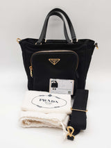 Prada Saffiano Trimmed Tessuto Nylon Black Handbag Sd0825pzxde
