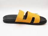 Hermes Chypre Yellow Leather Rubber Slides Size Eu 45 Do1225rxzde