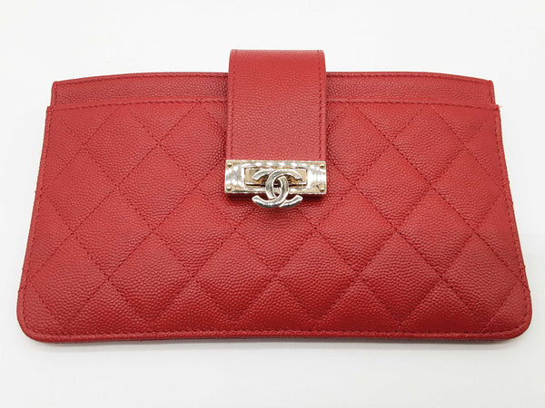 Chanel Red Quilted Cavier Leather Wallet Do0325erxde