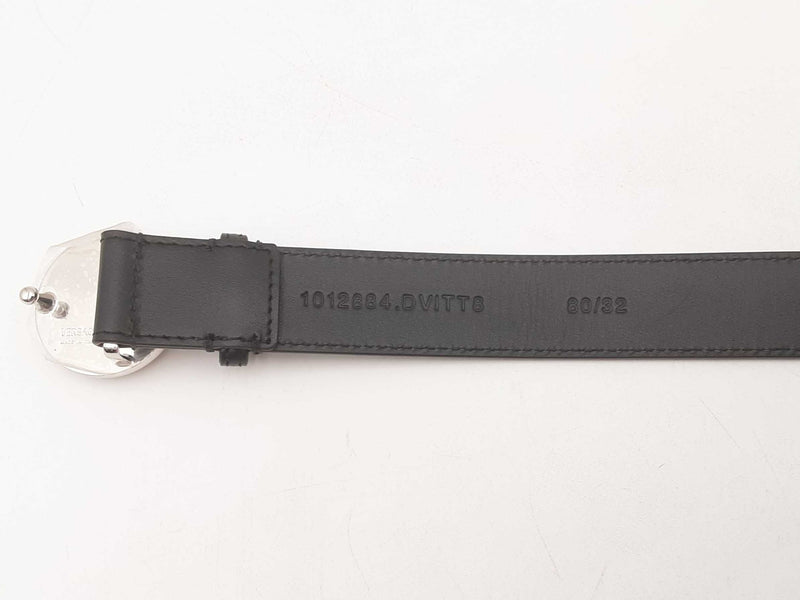 Versace Medusa Round Silver Buckle Black Calf Leather Belt 80/32 Sd0725lzxsa