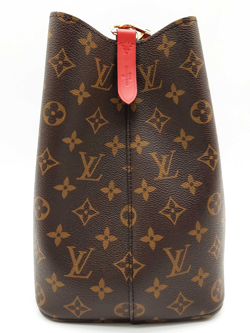 Louis Vuitton Neonoe Brown Monogram Red Leather Bucket Bag Do0525sxzde