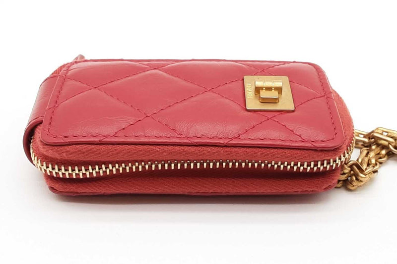 Chanel Quilted Red Leather Zip Coin Chain Pouch Eb1125wxzde