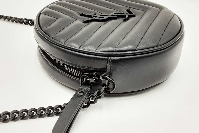 Yves Saint Laurent Round Quilted Chevron Black Leather Crossbody Eb0724pxzdu