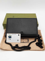 Gucci Gg Marmont Black Leather Wallet With Chain Eb0926pxzsa