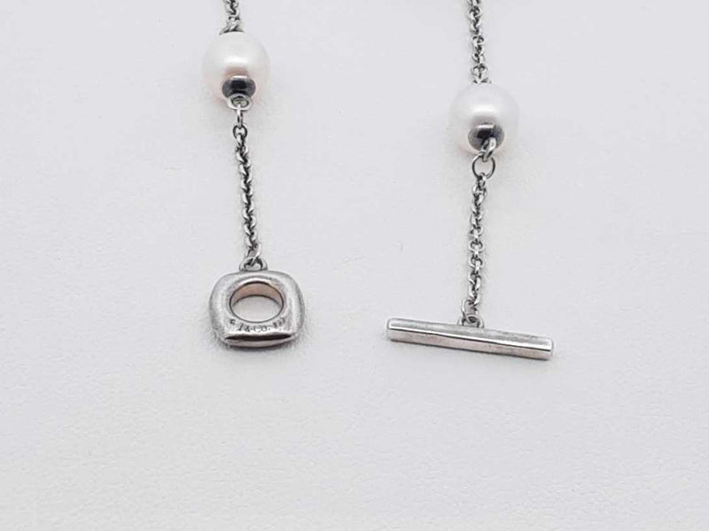 Tiffany & Co. Sterling Silver & Pearl Station Toggle Bracelet 7 Inch Fw0725wxdu