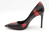 Prada Black & Red Printed Leather Pumps Size 37.5 Eb0624lxzde