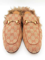 Gucci Princetown Horsebit Slippers In Beige & Brick Gg Canvas Size 7 Fw1225oizdu