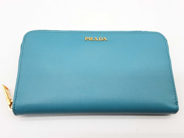 Prada Blue Turquoise Saffiano Leather Zipper Wallet Do1024loxde