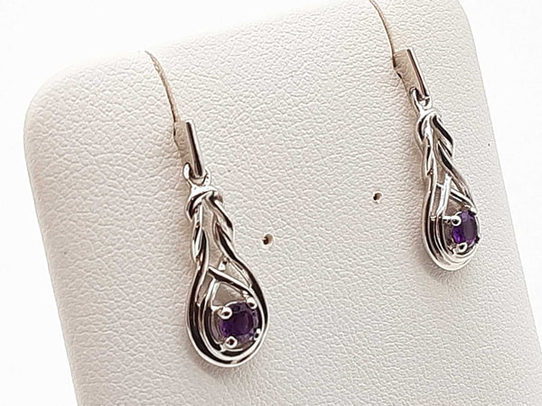 Amethyst 0.925 Silver 1.8g Knot Dangle Stud Earrings Do0725lide