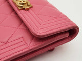 Chanel Pink Lambskin Boy Trifold Wallet Eb1225rrxde