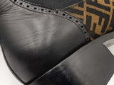 Fendi Stivaleto Boots In Black Leather & Ff Zucca Monogram Canvas Size 10 Fw0726crdu