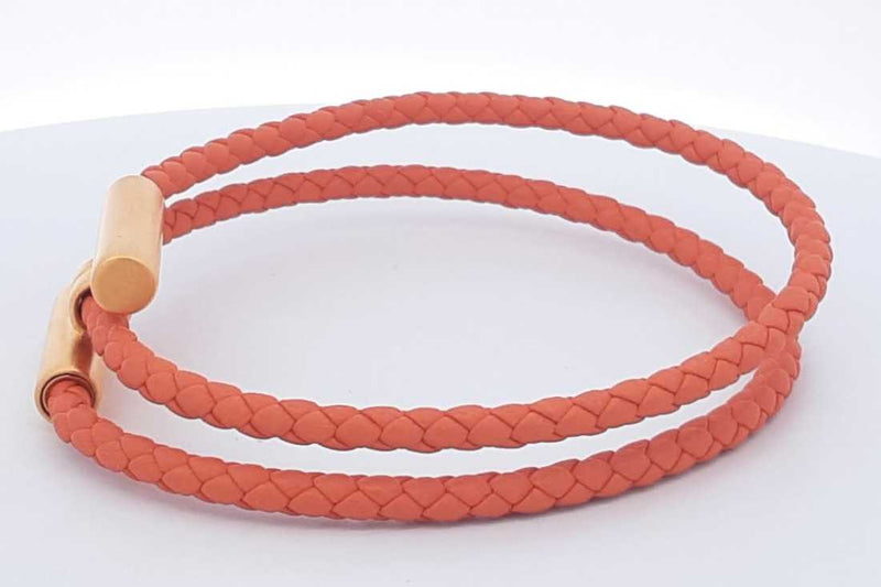 Hermès Orange Braided Leather Bracelet 11.2 Grams 7 Inch Eb1025lexdu