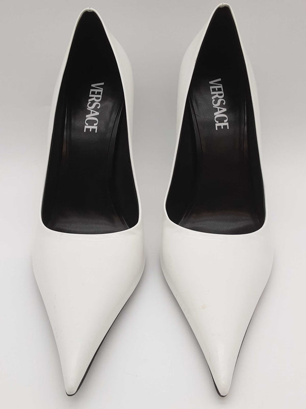Versace Decollete T.110 Vitello Blanco White Leather Heels Size Eu 40 Do0825cxde