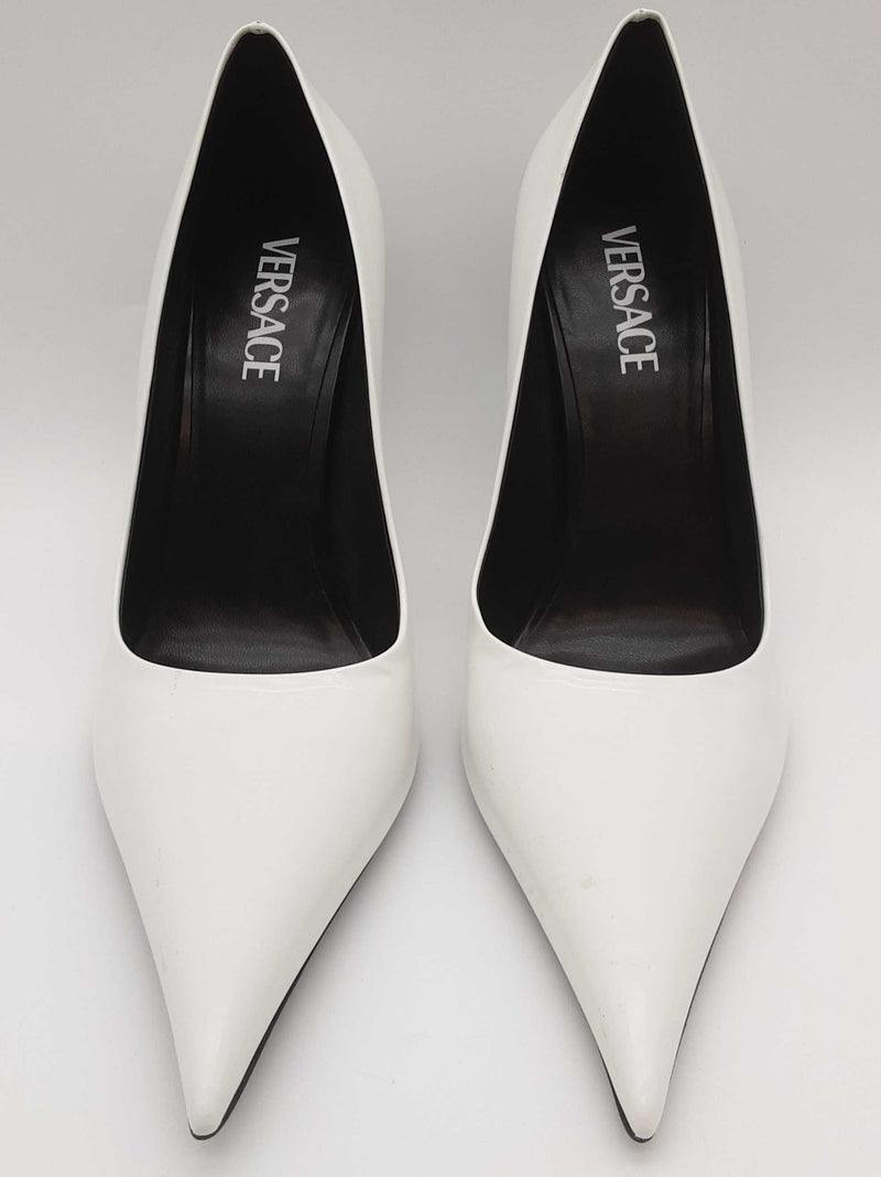 Versace Decollete T.110 Vitello Blanco White Leather Heels Size Eu 40 Do0825cxde