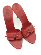 Gucci Gg Supreme Peep-toe Mules In Red Canvas & Leather Size 6.5 Fw1026rzdu
