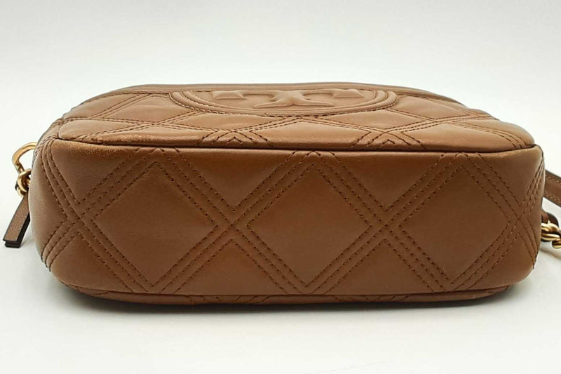 Tory Burch Fleming Quilted Brown Leather Crossbody Camera Bag Eb1224ixdu