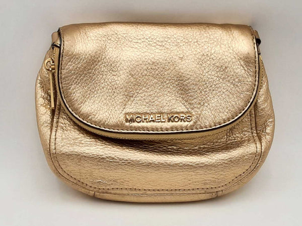 Michael Kors Bedford Flap Gold Metallic Pebbled Leather Crossbody Sd0325orsa