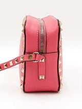 Valentino Rockstud Camera Crossbody Bag In Fuschia Leather Fw0625ozxdu