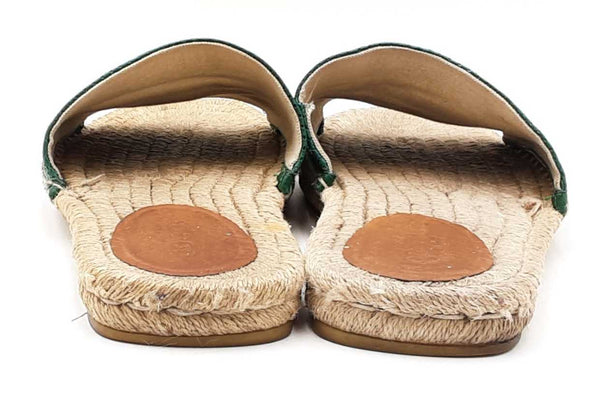 Gucci Green & Red Web Striped Espadrille Slides Size 8 Eb0825rxdu