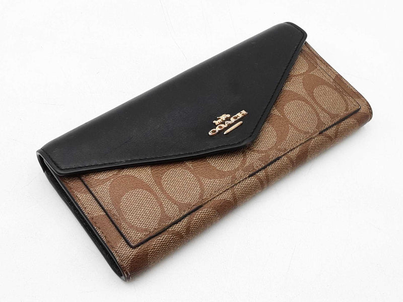 Coach Slim Envelope Wallet In Signature Coated Canvas & Black Leather Fw0925wzdu