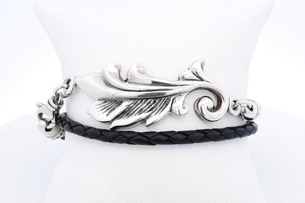 King Baby 925 Feather Double Leather Wrap Bracelet 30.1 Grams Eb0824rxsa