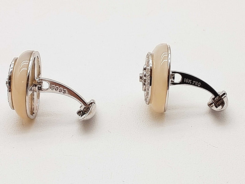 Mother Of Pearl Diamonds 18k White Gold 10.6g Cuff Links Do0725pcxde